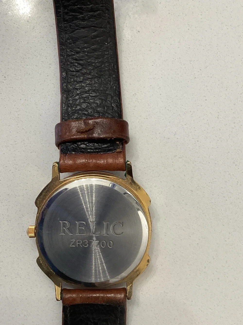 Vintage Relic Blue Sunburst Dial Brown Leather Strap Watch